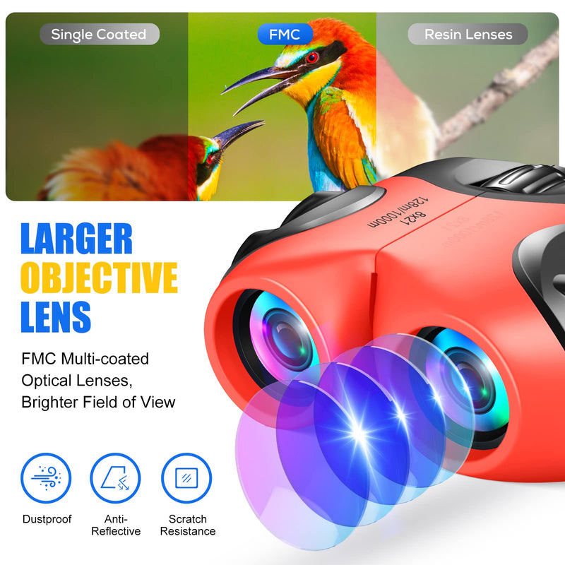 LET'S GO! Binocular for Kids, Compact High Resolution Shockproof Binoculars Red
