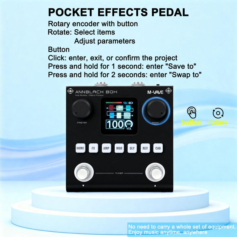 Black Pedal Box Portable Multi-Effects Guitar/Bass Amplifier Modeler with 6 Effects Modules, 80 Editable Presets & Rechargeable Battery