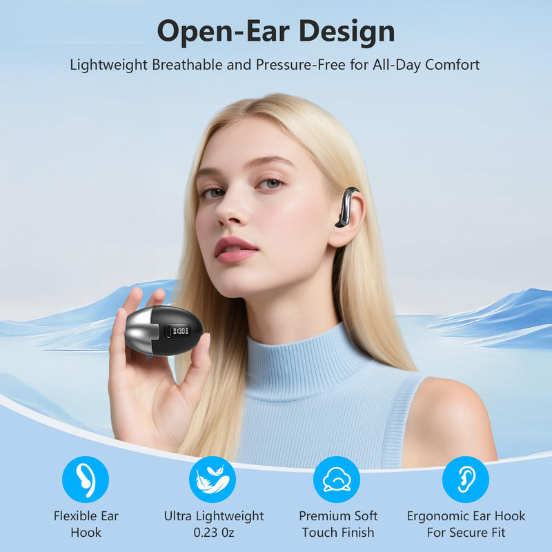 Open Ear Bone Conduction Headphones，Over Ear Earbuds with Ergonomic Earhook,Bluetooth Headphones 5.4 with Smart Digital Display,50H Playtime,IPX7 Waterproof,Design for Running Walking Black Black11