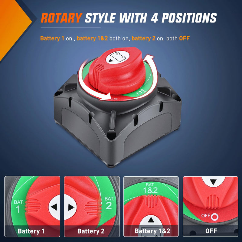 [AUSTRALIA] - Nilight Battery Switch 1-2-Both-Off 12V 24V 48V 600A High Current Heavy Duty Battery Power Cut Master Switch Disconnect Isolator for Truck Vehicle Trailer RV Marine Boat Yacht 1-2-Both-Off Switch 600A 
