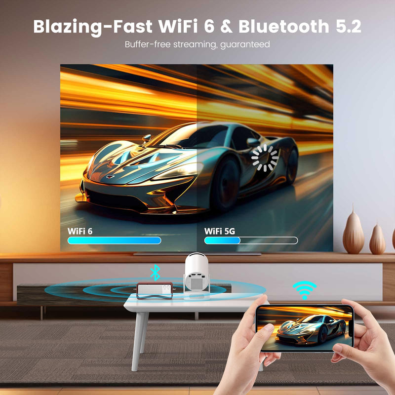 [AUSTRALIA] - Mini Projector with WiFi and Bluetooth, Portable Projector 4k 1080P Support 5w Sound Base Speaker, 170 ANSI, Android 11, Auto Vertical Keystone Smart Proyector for Home Bedroom Outdoor, HY300 Ultra 