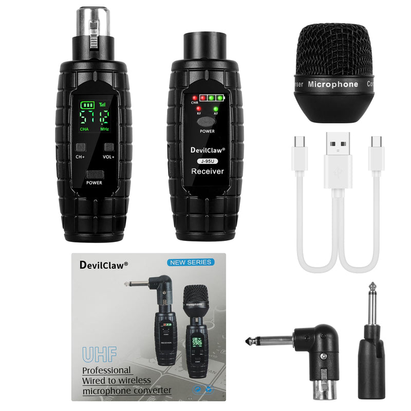48V Phantom Power Wireless XLR Transmitter Receiver - 0V/5V/48V Switchable Adapter for Dynamic & Condenser Microphones - 16CH UHF System for Mixer PA DJ Guitar