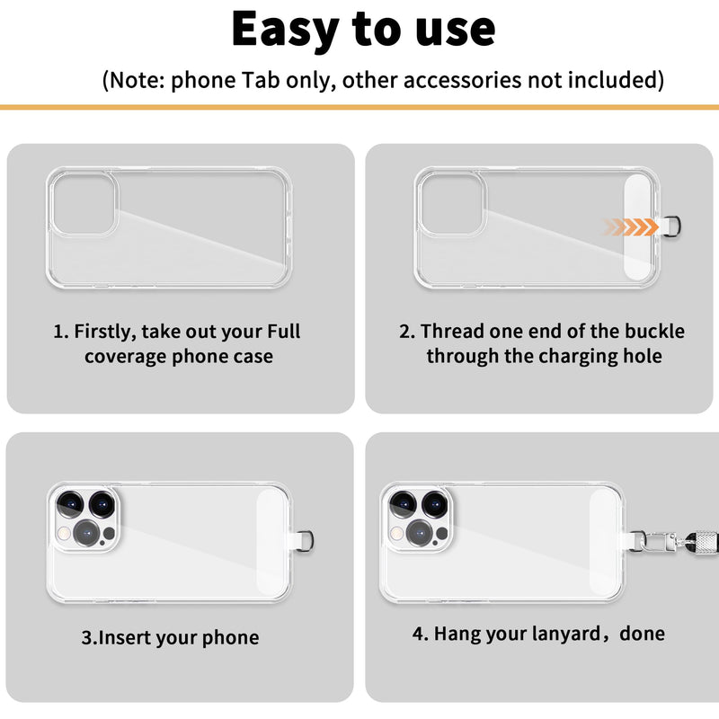 Phone Tether Tab for iPhone, Cell Phone Lanyard Patch, Phone Strap Replacement Part for All Full Phone Cases (White) White