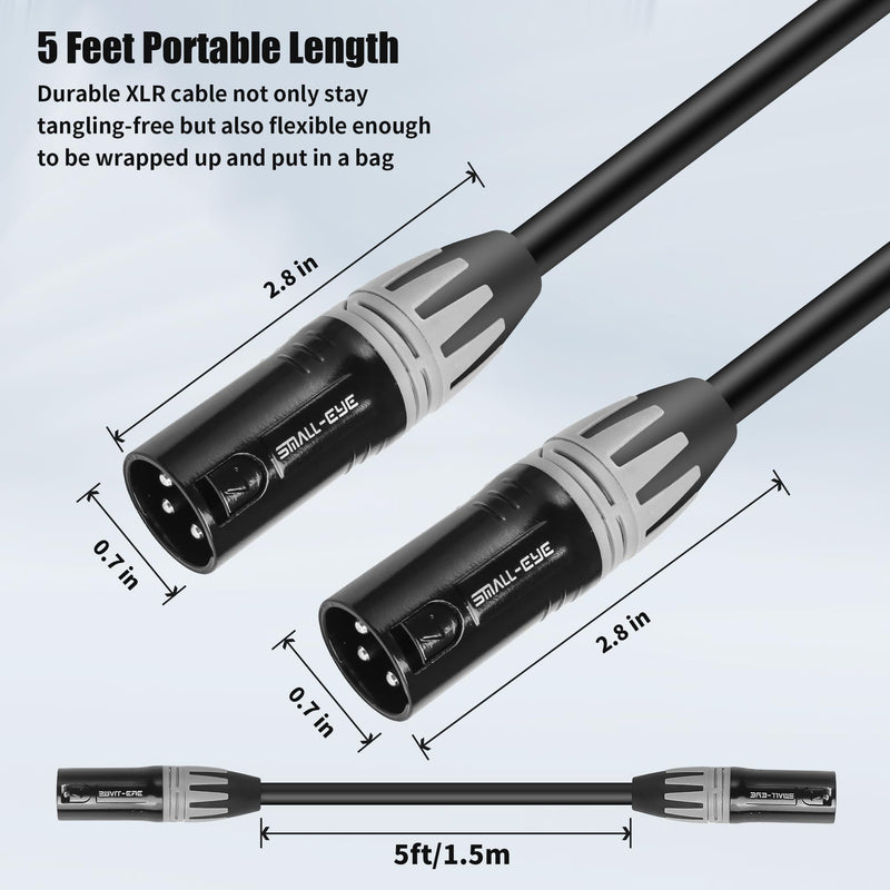 XLR Cables 5 Feet,3-Pin XLR Male to Male Microphone Cables,Pro Grade 22 AWG (OFC) Balanced XLR Short cables- 2 Pack