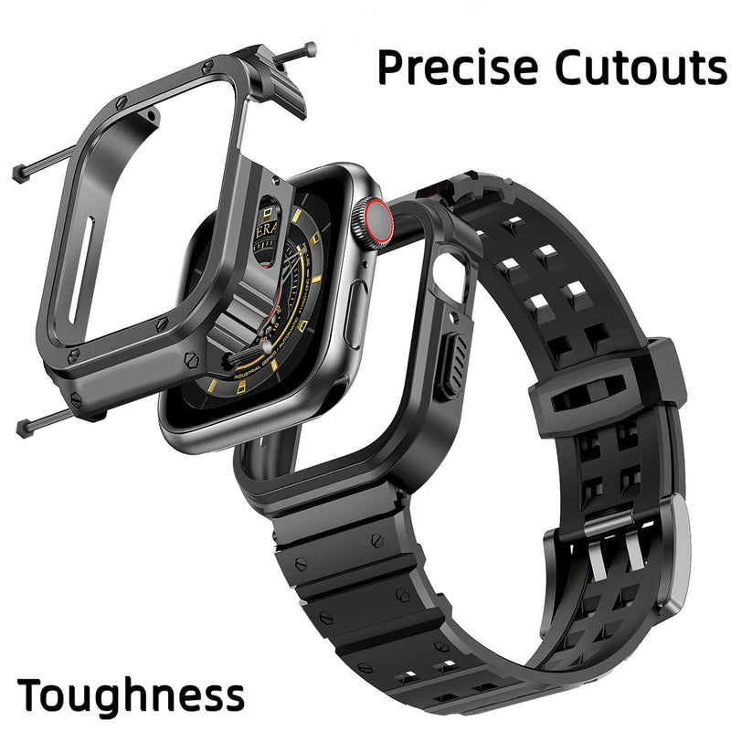 SUPLINK Stainless Steel Case and Band Compatible for Apple Watch 44mm, Metal Rugged Protective Cover and TPU Band for Apple Watch Series 6/SE/5/4 - Men (Space Grey)