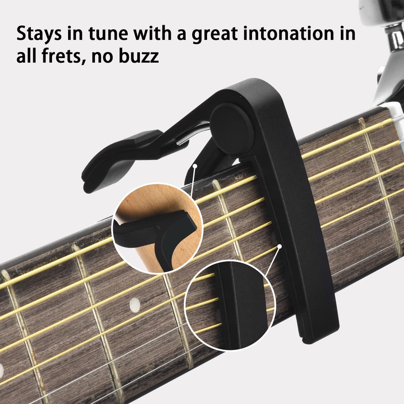 Guitar Capo, 2 Pack Capo for Acoustic Guitar, Guitar Capo for Electric Guitars, Bass, Buzzing-Free, Quick Release, Easy to Use, Black and Rosewood Black+Rosewood