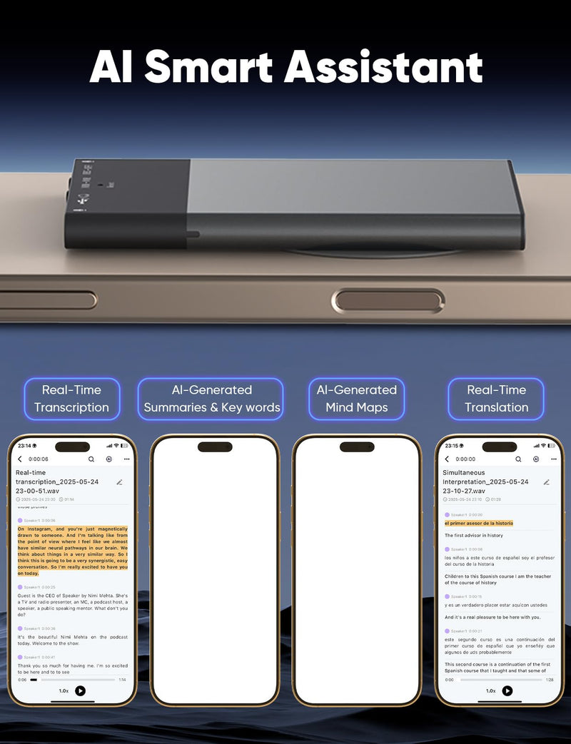 8GB AI Voice Recorder, Note Voice Recorder - Transcribe & Summarize, AI Noise Cancellation Technology, Supports 118 Languages, APP Control Audio Recorder for Lectures, Meetings, Calls
