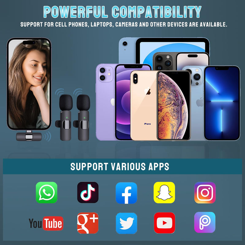[AUSTRALIA] - Wireless Microphone for iPhone, Dual Professional Wireless Lavalier Microphone for iPhone iPad, Plug-Play Wireless Mic for Recording,Live Stream,YouTube,Facebook,TikTok,Vlog 