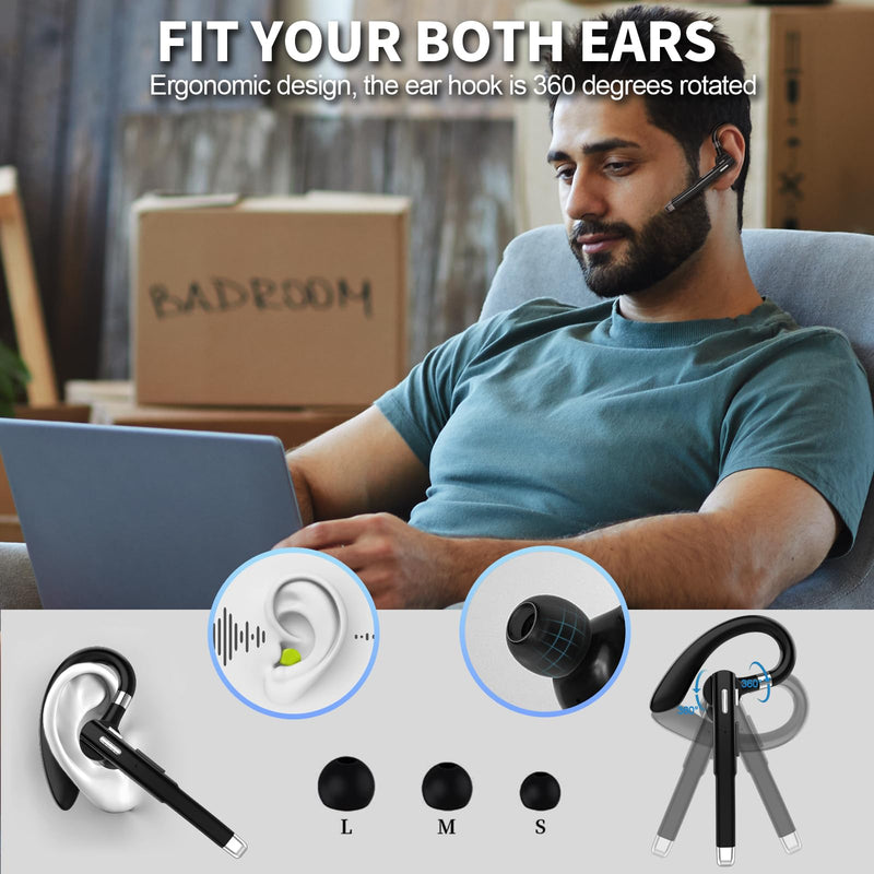 [AUSTRALIA] - Bluetooth Headset,Wireless Bluetooth Earpiece with 500mAh Charging Case 80 Hours Talking Time，V5.1 Hands-Free Earphones with Built-in Mic for Driving/Office/Business, Compatible with IOS and Android 