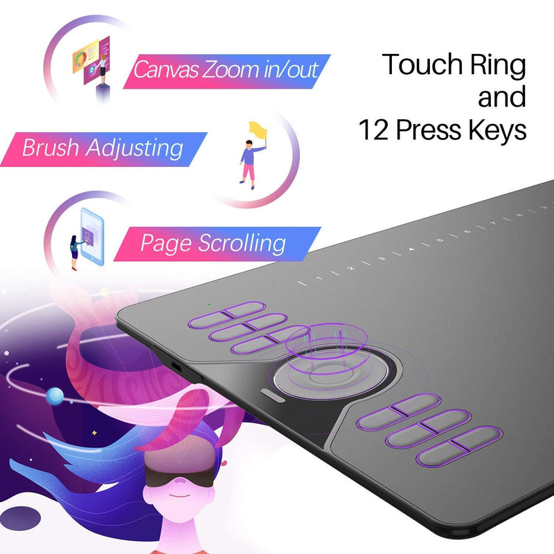Huion HS610 Graphics Drawing Tablet and Huion 10 Pack Replacement Nibs PN04 and Artist Glove
