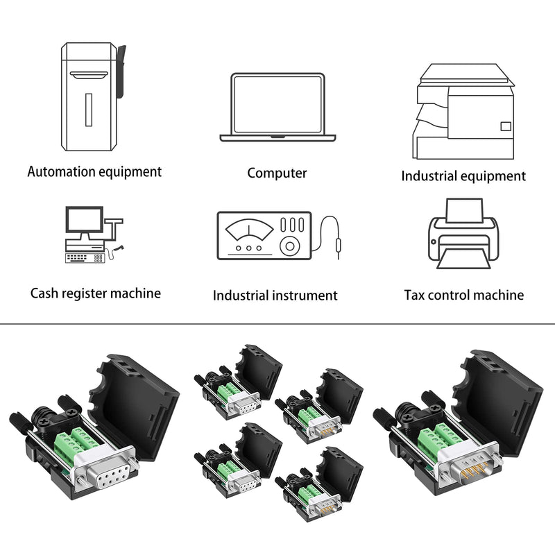 Dbilida DB9 Solderless Connector (3Male+3Female), DB9 Breakout Connector RS232 D-SUB Serial to 9pin Port Terminal with Case 3Male+3Female