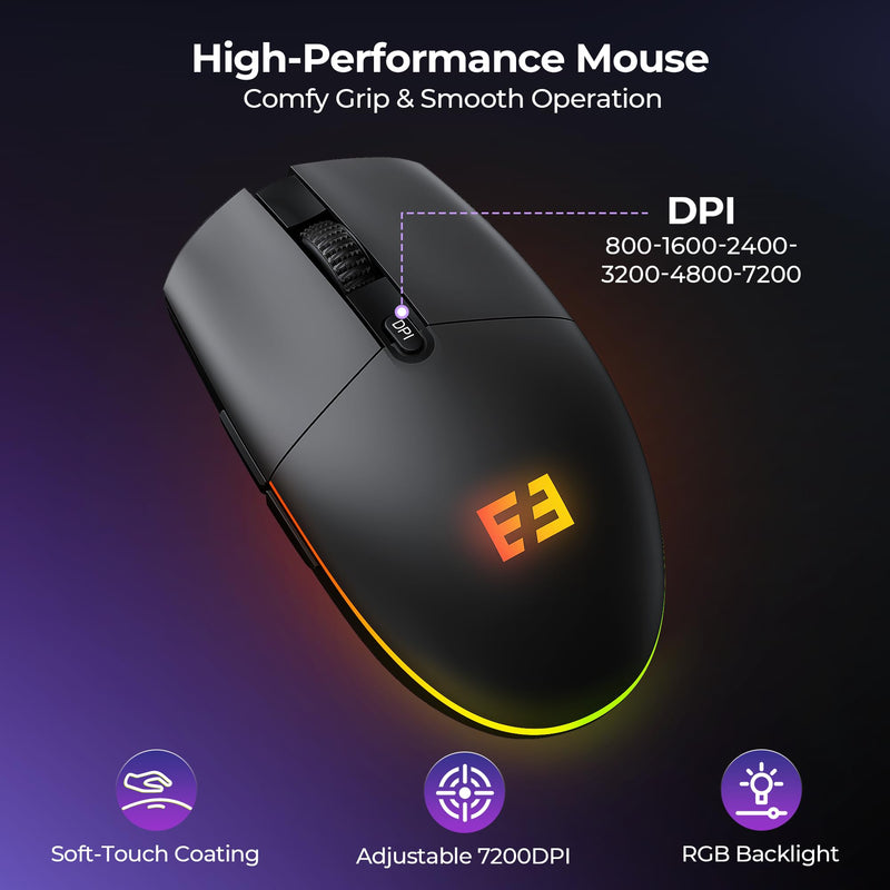 seenda Wireless Gaming Keyboard and Mouse, RGB Backlit & Web Customizable | Multi-Device Connection, Programmable, Full Size Rechargeable Keyboard with Wrist Rest & 7200 DPI Mouse for PC/Mac/Laptop Black