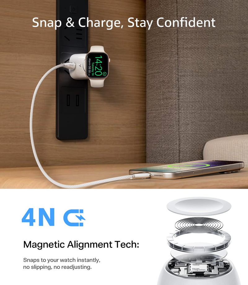 TORRAS Flasheye 2-in-1 45W GaN USB-C Charger for Apple Watch,iPhone W-White | Foldable Compact Wall Charger Block for Travel and Bedside, Fast Charging for iPhone, Watch, iPad and AirPods, Warm White A.Warm White Pearlescent