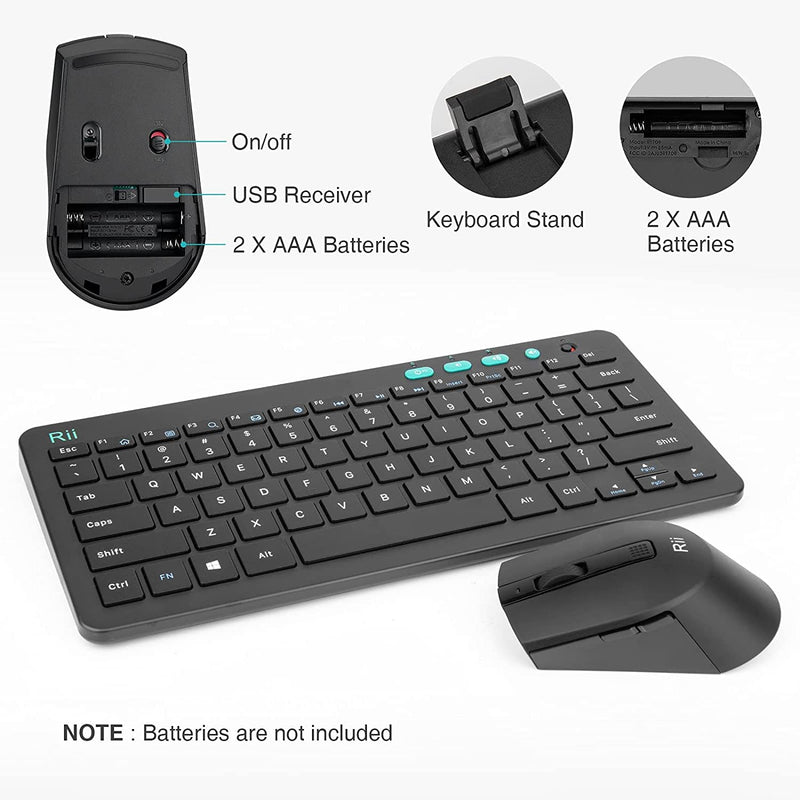 Rii RKM709 2.4 Gigahertz Ultra-Slim Wireless Keyboard and Mouse Combo, Multimedia Office Keyboard for PC, Laptop and Desktop,Business Office(Black) Black