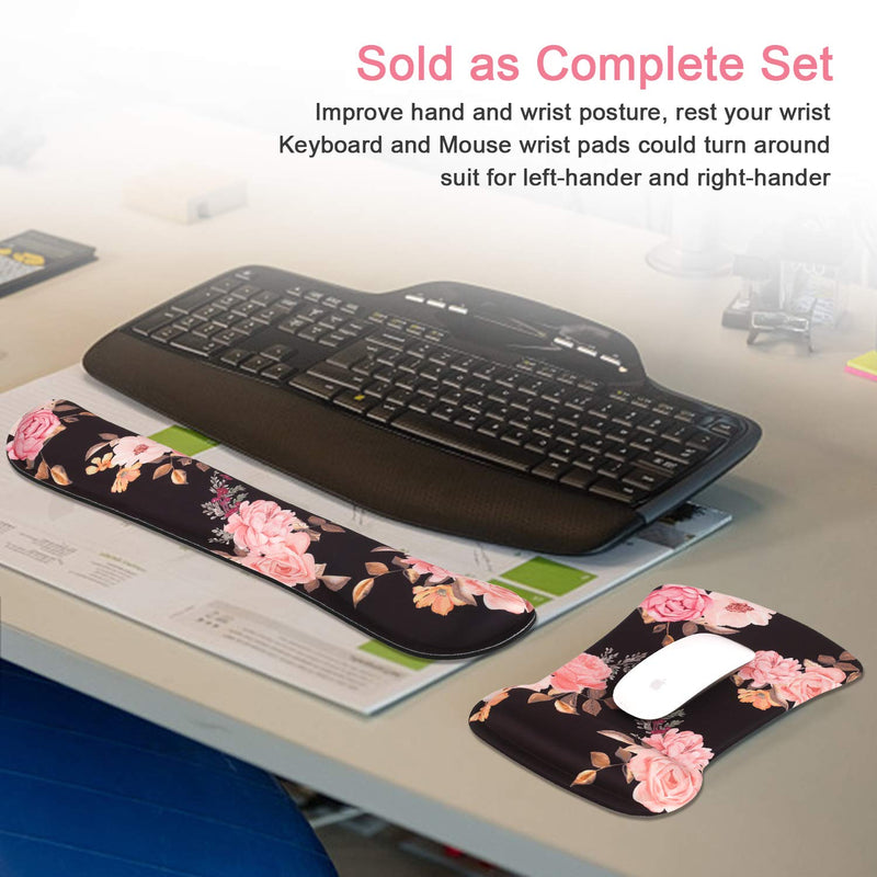 iCasso Keyboard Wrist Rest and Mouse Wrist Rest Pad, Made of Memory Foam, Ergonomic Support, Easy Typing and Relieve Wrist Pain, Perfect for Gaming, Computer, Office, Laptop - Peony T-peony