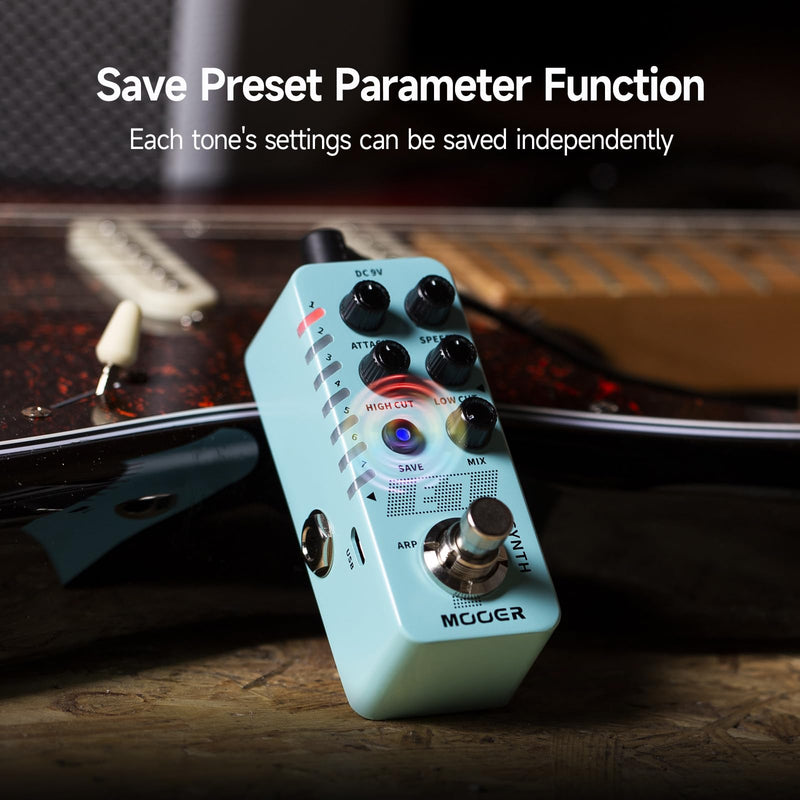 MOOER E7 Polyphonic Guitar Synth Pedal Electronic Synthesizer, 7 Guitar Synthesizer Tones with Individual Arpeggiator And 7 Preset Slots, High/Low Frequency Cut, Attack, Speed Function E7 Synth