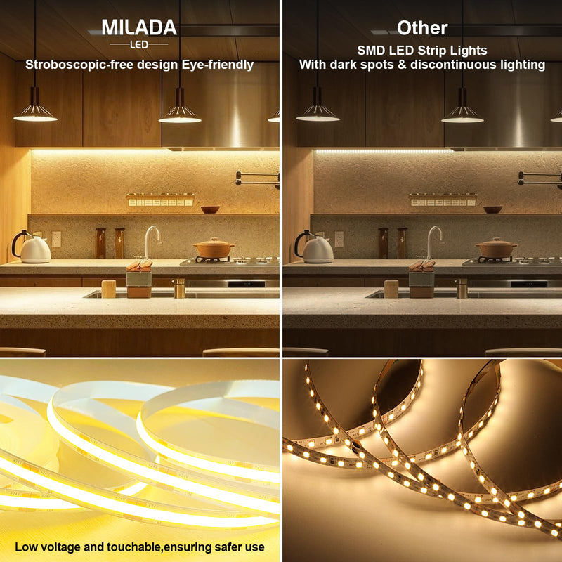 [AUSTRALIA] - COB LED Strip Light 3000K 40FT/12M warm white led strip Dimmable High Lumen Strip with IR Remote 24V UL Certified Adapter Suitable Adhesive Indoor COB LED Strip for Bedroom Living Room, Shelf, Cabinet 3000K-40FT 