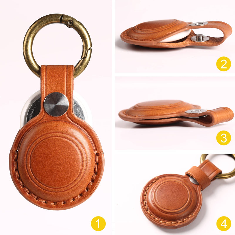 [AUSTRALIA] - Genuine Leather Airtag Holder Suitable for Apple Airtag Keychain Leather, Small Air Tag Holder with Key Rings, Protective Airtag Case Cover Accessories - Brown V1.0 