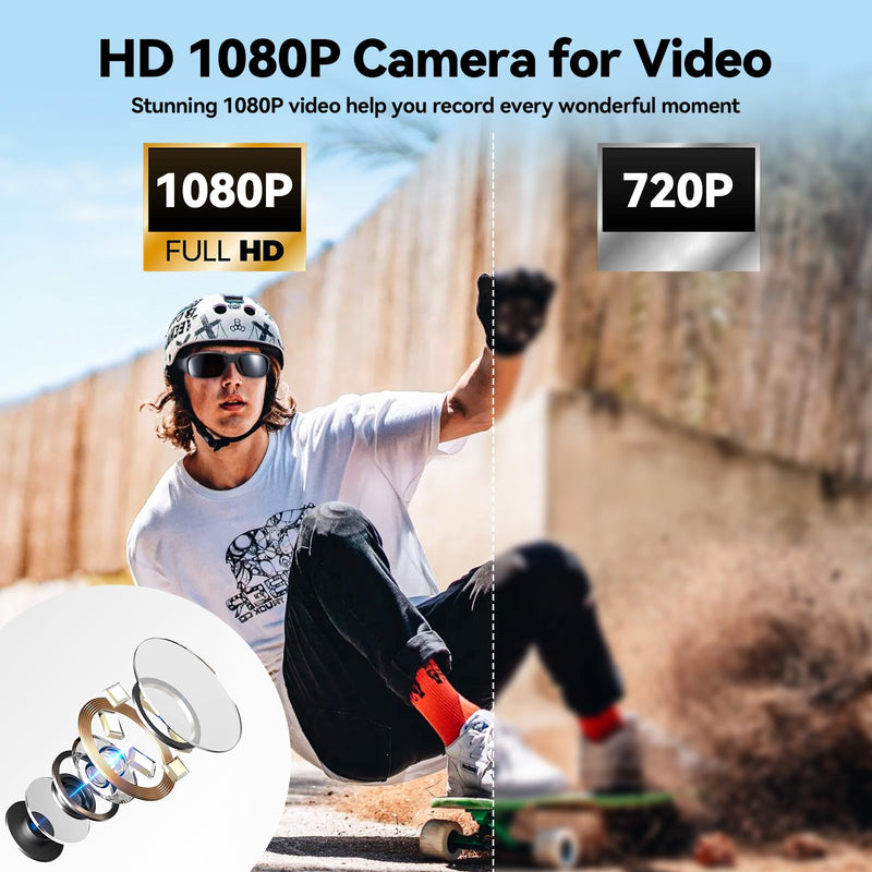 Smart Video 1080p Camera Glasses for Men - Outdoor HD UV Protective Polarized Lenses Recording Sunglasses for Cycling Sports, Traveling, Driving (Include 32G Memory Card)