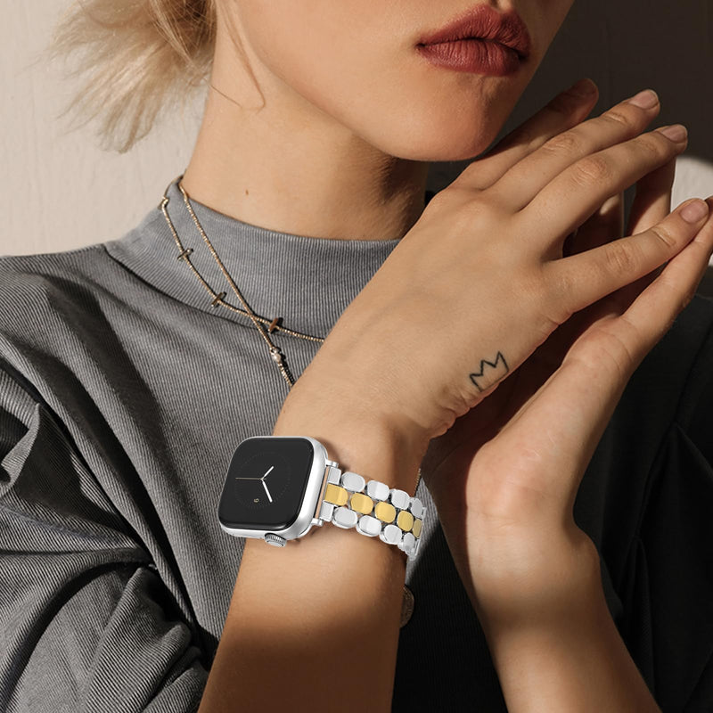 JR.DM Gold Silver Leather and Metal Watch Bands for Women