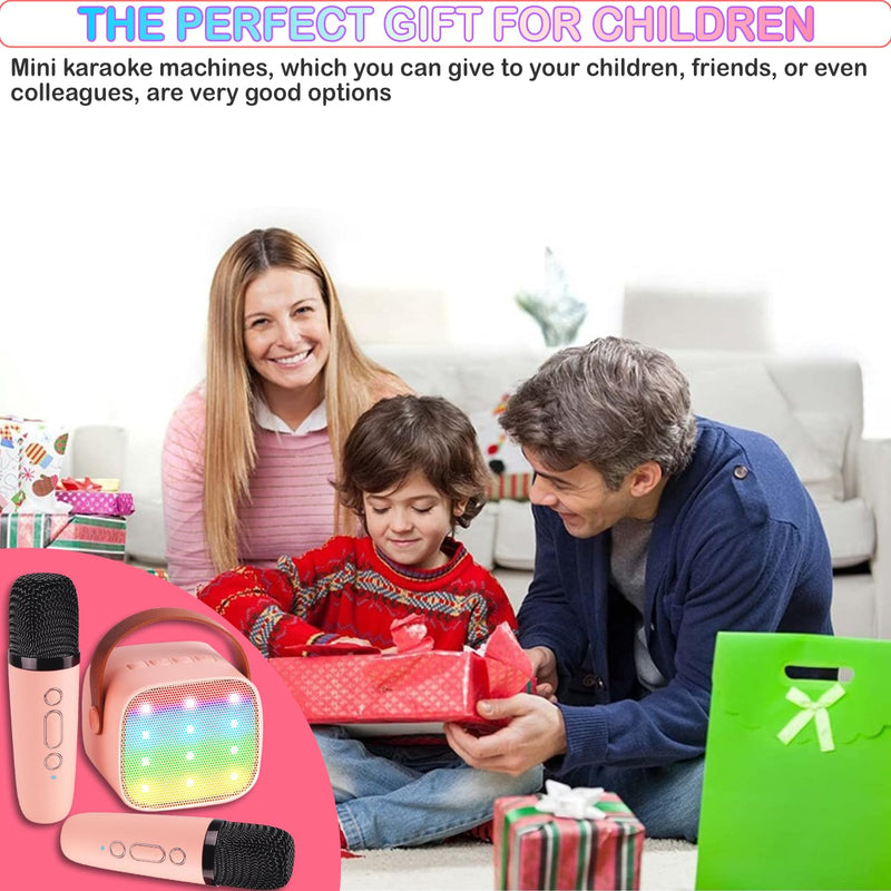 [AUSTRALIA] - Mini Karaoke Machine for Kids Age 4-12, Bluetooth Speaker with 2 Wireless Microphone & LED Lights, Christmas Birthday Gifts for Girls Boys Kids Adults K1-2MIC-PINK 
