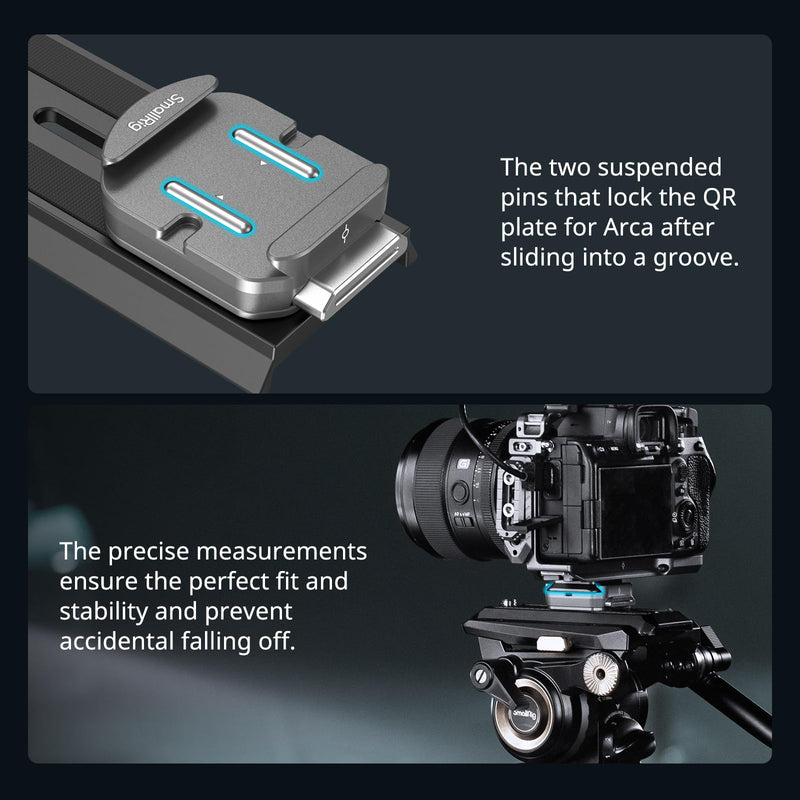 SmallRig HawkLock H38 Quick Release Mount Plate for Arca-Swiss, QR-Slide Camera Mount Plate for Arca with Two 1/4"-20 Screw, Silicone Pad and 1/4"-20 Threaded Hole for Manfrotto Plate or Tripod - 4486