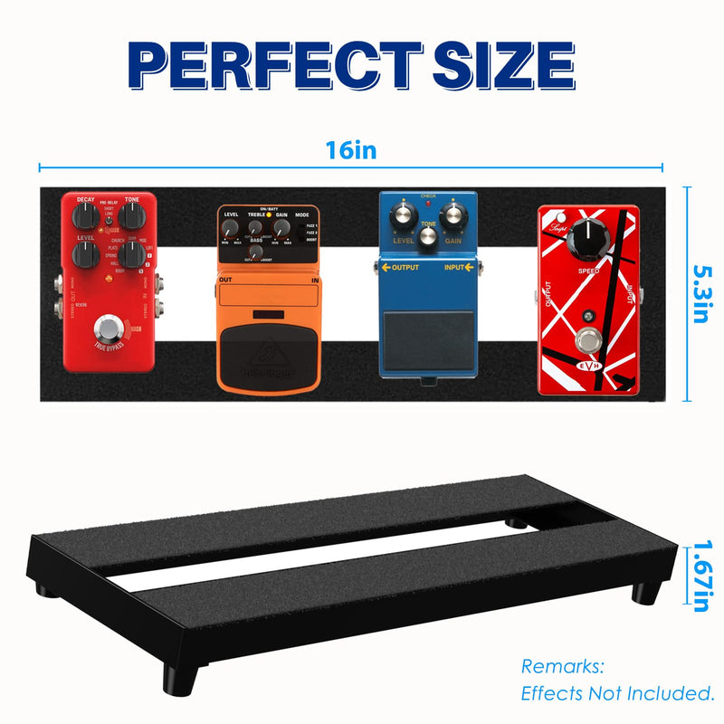 Mini Guitar Pedal Board, Aluminum Alloy Small Effect Bass Pedalboard, With Pedals Mountain Tape, (GREY, 16"x5.3" PBS-02) GREY