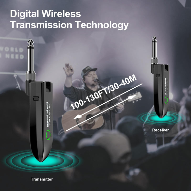 Wireless Guitar System, Digital Wireless System Wireless Guitar Transmitter Receiver Support Multi Channels Rechargeable Long Battery Life for Guitar Bass Electric Instruments (Dark Black) Dark Black