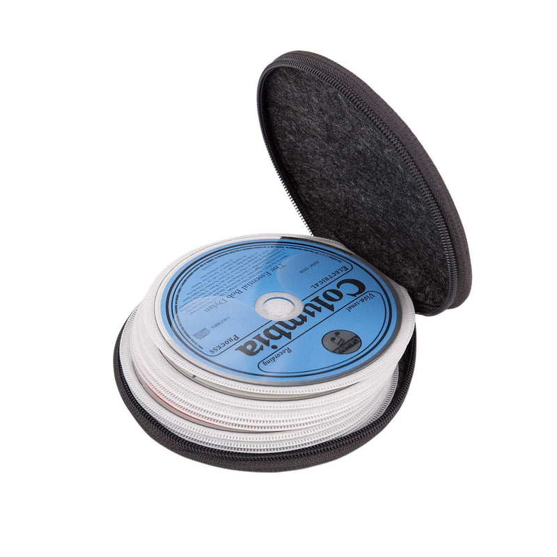ELEZAY Small CD Case Round Felt 20 Capacity CDs Storage Wallet DVD Disc Holder Compact,Gray A-Gray
