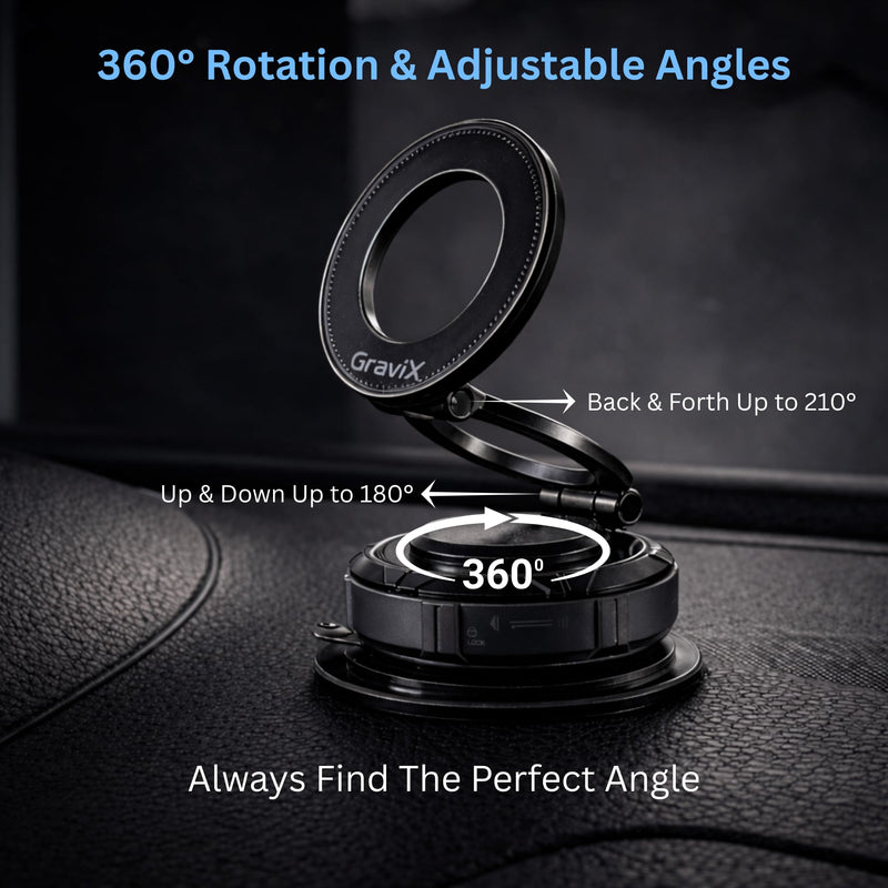 GraviX Magnetic Car Phone Holder for MagSafe, Powerful Magnet, Strong Suction, Anti-Vibration ARM, 360° Adjustable Dashboard & Windshield Car Mount