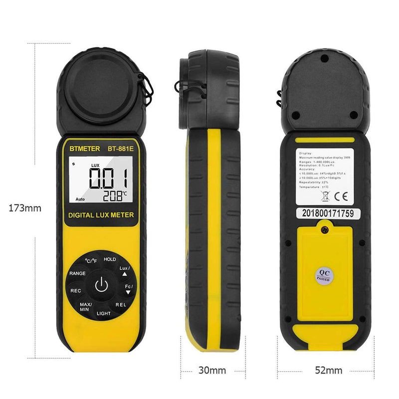 [AUSTRALIA] - BTMETER BT-881E Digital Illuminance/Light Meter, Measure Lights 0.01~300,000 Lux (0.01~30,000 FC) Foot Candles, Par Meter Luxmeter for Plants Aquarium Light Tester BT-881E (0.01~300,000 Lux) 