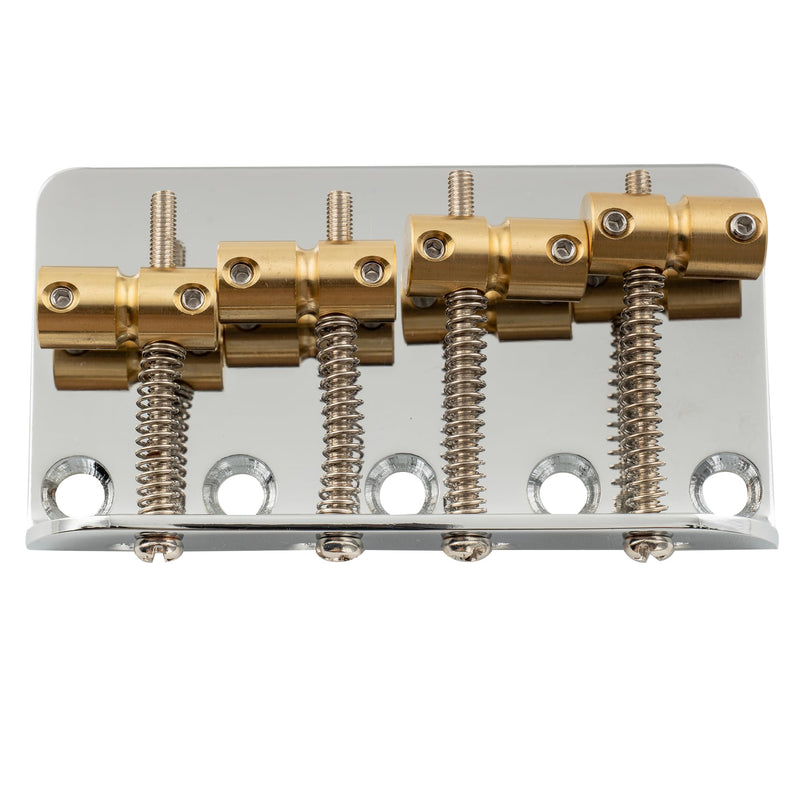 Musiclily Pro 19mm Classic Standard Hardtail Fixed 4-String Bass Bridge Top-loading with Brass Saddles Steel Plate for Jazz Bass Precision Bass PB JB Style Eelectric Bass, Chrome