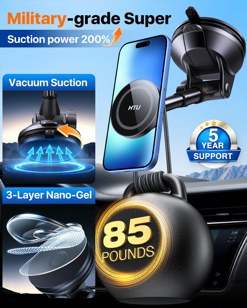 HTU 2026 Upgraded for Magsafe Car Mount [80LBS Strongest Suction & Military-Grade] Powerful Magnetic Cell Phone Holder for Car Dashboard Windshield for iPhone 17 16 15 14 Pro Max Mini,Dark Blue Dark Blue