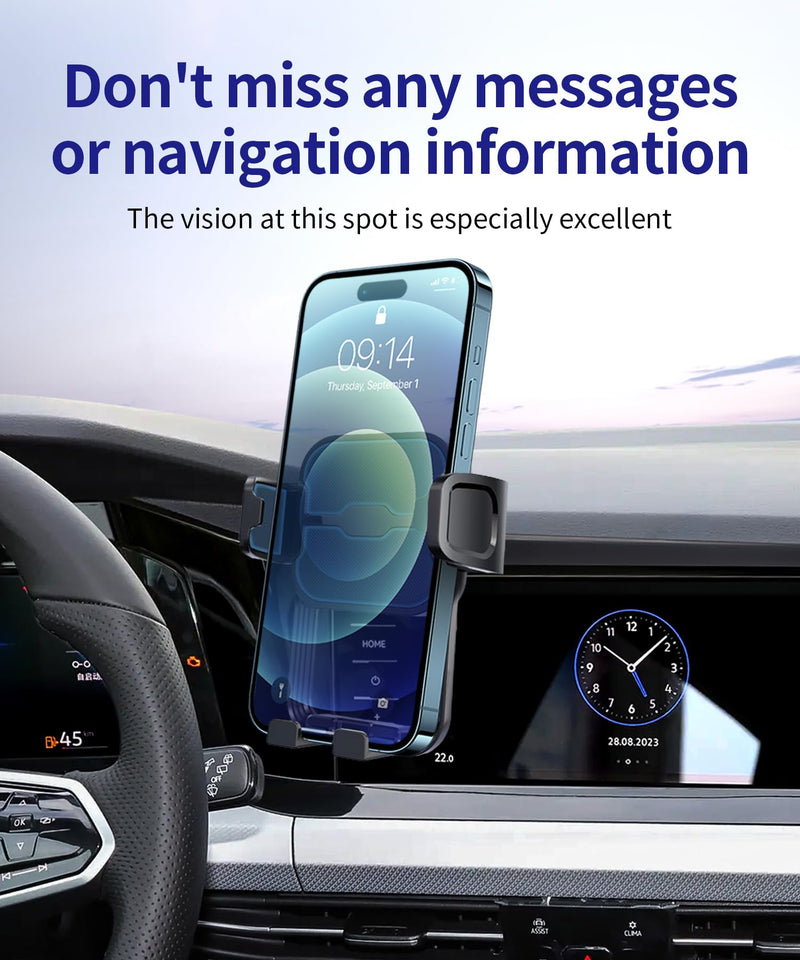 Auto Clamp Car Phone Holder for Volkswagen Golf/GTI/Golf R 2022-2024 | 8/10" Screen Universal Mechanical Clip Cell phone Mount Accessories Fit iPhone Android, Automobile GPS Dashboard Cradle For 2022-2024 Golf/Golf GTI/Golf R