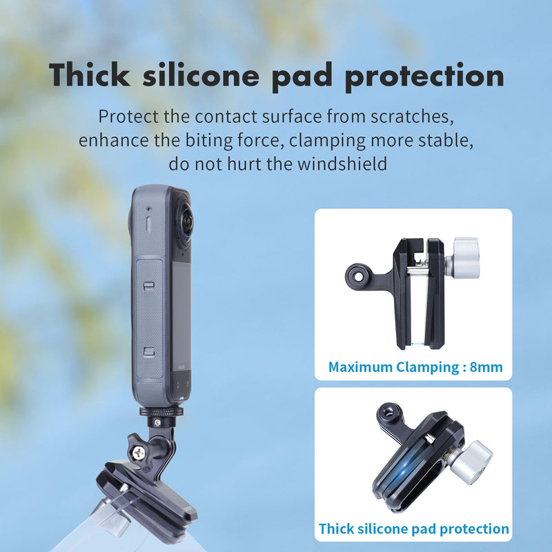 [AUSTRALIA] - SEASKY M01 Motorcycle Motorbike Windscreen Clamp Mount Accessories for Gopro Hero 13 12 11 10 9 8 7 DJI Action 6 5 4 3 for insta360 X5 X4 X3 X2 X RS Sports Action Camera Aluminum Alloy 