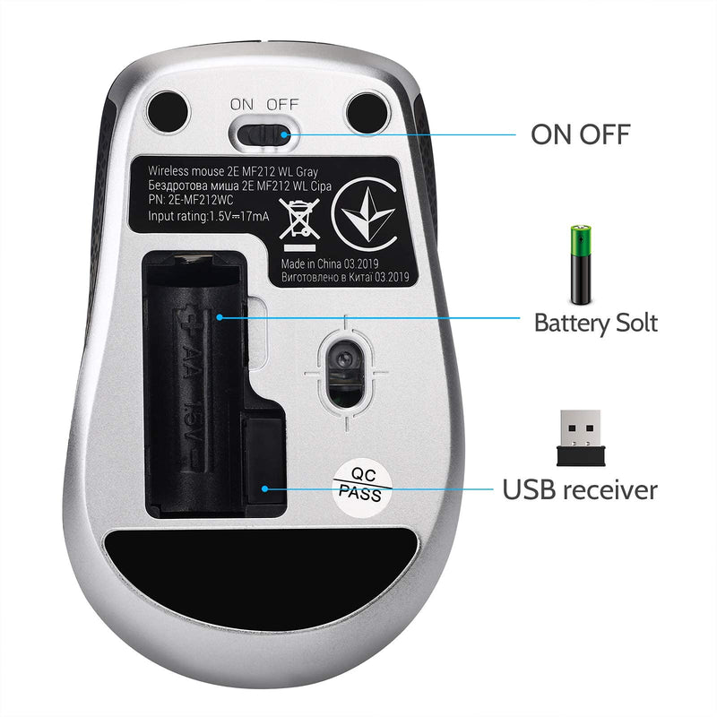 Wireless Mouse 2.4G Noise-Free Cordless Mouse 5 Adjustable DPI (up to 2400) 6 Buttons Portable Computer Silent Mouse with USB Nano Receiver, Suitable for Laptops Computers Macs Laptops (Black) 1 Park Black
