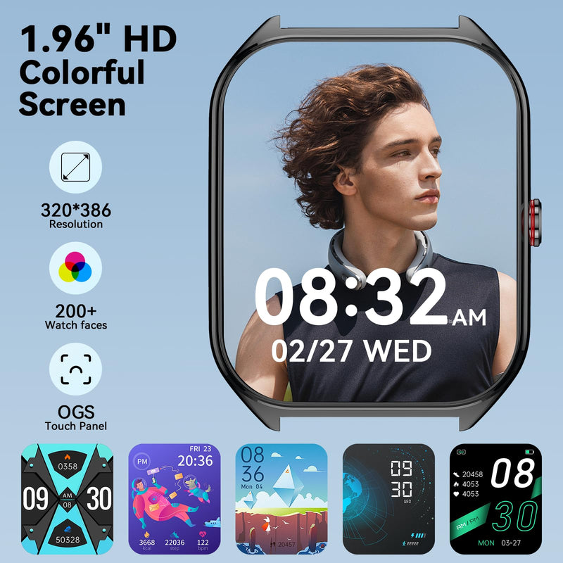 2026 AI Smart Watch for Men Women with ChatGPT, 1000mAh Fitness Tracker | 60-Day Standby Time, 1.96" HD SmartWatch with 200+ Sport Modes/Heart Rate/Sleep Monitor, IP68 Waterproof Pedometer Drill black