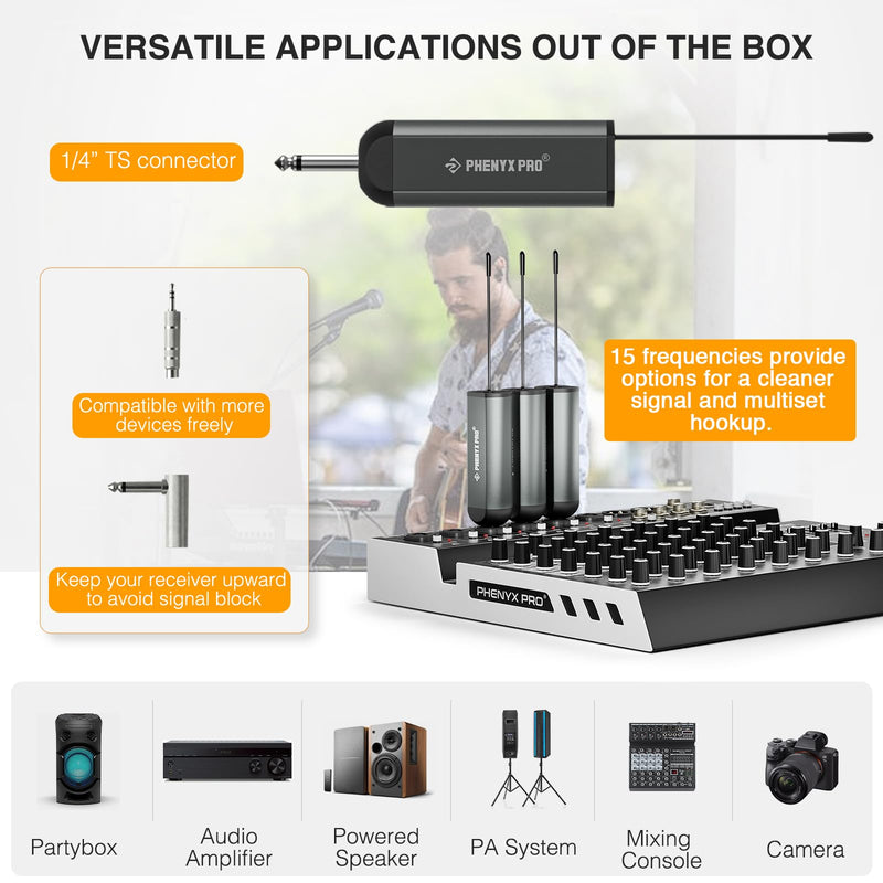 Phenyx Pro Single Digital Wireless Microphone System, w/Mini Receiver, Bodypack Transmitter,15 Channels in 900MHz UHF Band, Headset/Lapel Microphone for Karaoke, Singer, Church, Wedding (PDP-1-1B)
