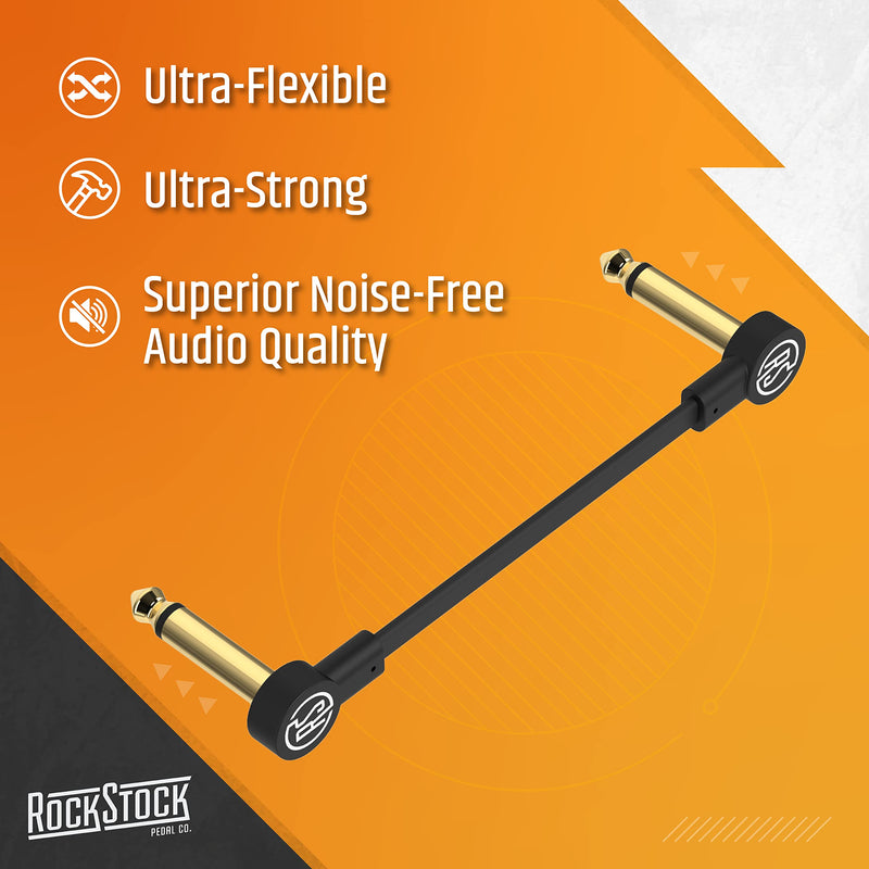 [AUSTRALIA] - Rock Stock Guitar Flat Patch Cables (Pack of 3) - 6 Inch C-Shape Ultra-Thin Effect Guitar Pedal Patch Cables - Right-Angle, Black with Durable Gold Plated Connectors, Maximize Pedalboard Space 6 Inches 