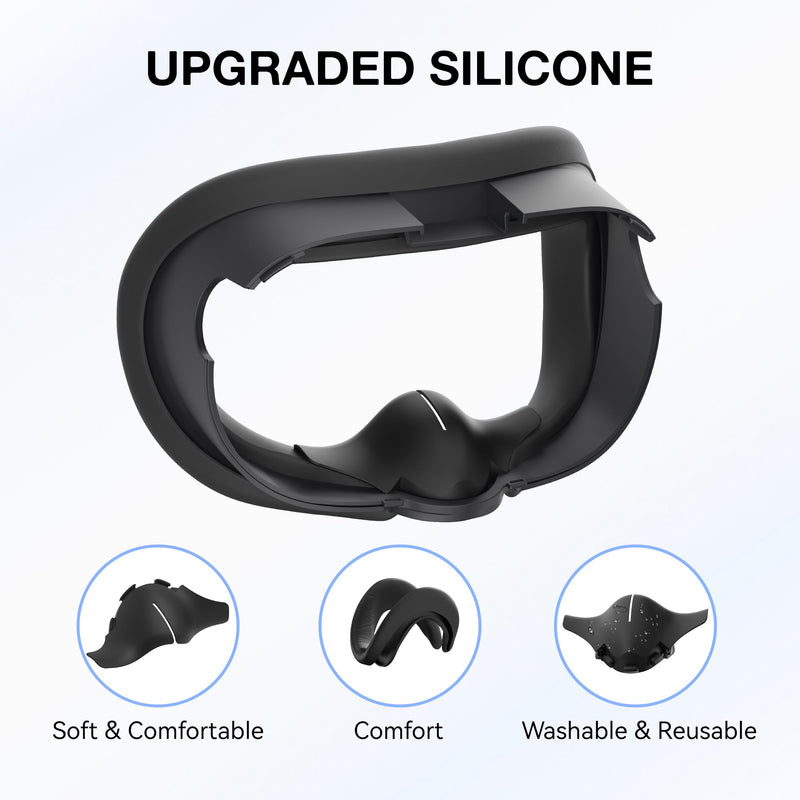 VR Silicone Face Pad Cover and Anti-Leakage Nose Pad for Meta Quest 3 Original Headset Accessories, VR Face Cushion Pad Light Blocker for Oculus Quest 3 Headset (Black) Black