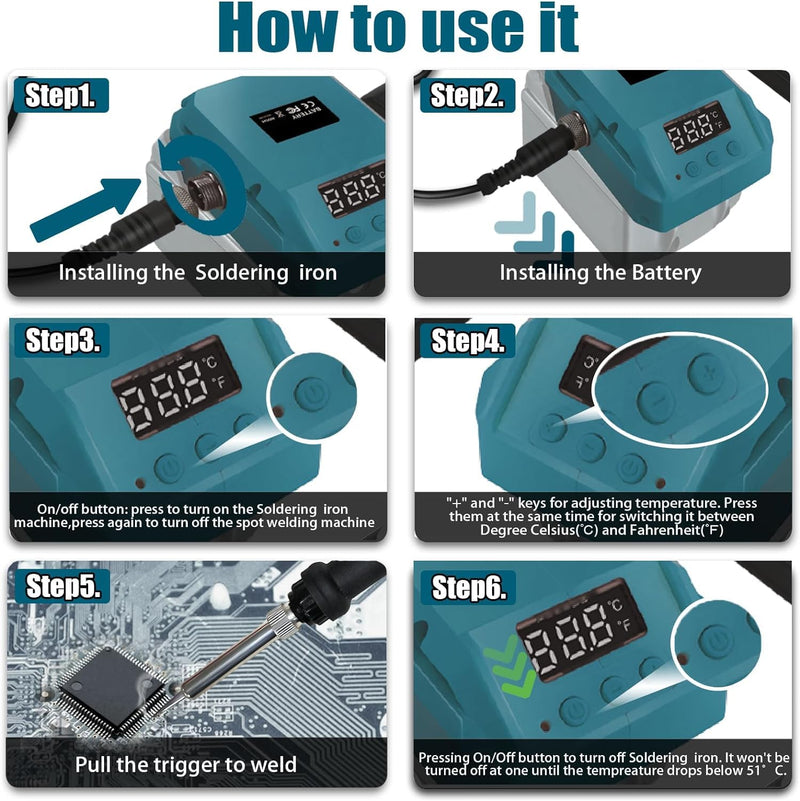 TPDL Battery Soldering Iron for Bosch Professional 18 V System GBA Battery, 60 W Cordless Soldering Iron Adjustable Temperature 51-480 °C with On/Off Switch, 25 g Soldering Wire, Soldering Iron Stand For Bosch Pro BAT battery