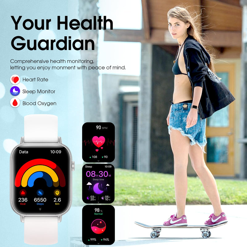 x2 Smart Watch, 1.83" & 1.43" HD with Calls and Messages/Heart Rate/Sleep/Female Cycle,Fitness Tracker Smartwatch for Android/iOS Compatible,Silver & White