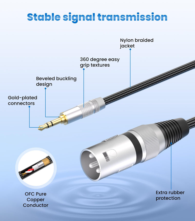 tisino 3.5mm to XLR Cable Unbalanced Mini Jack 1/8 inch to XLR Male Adapter Microphone Cord - 10ft/3m 10 feet