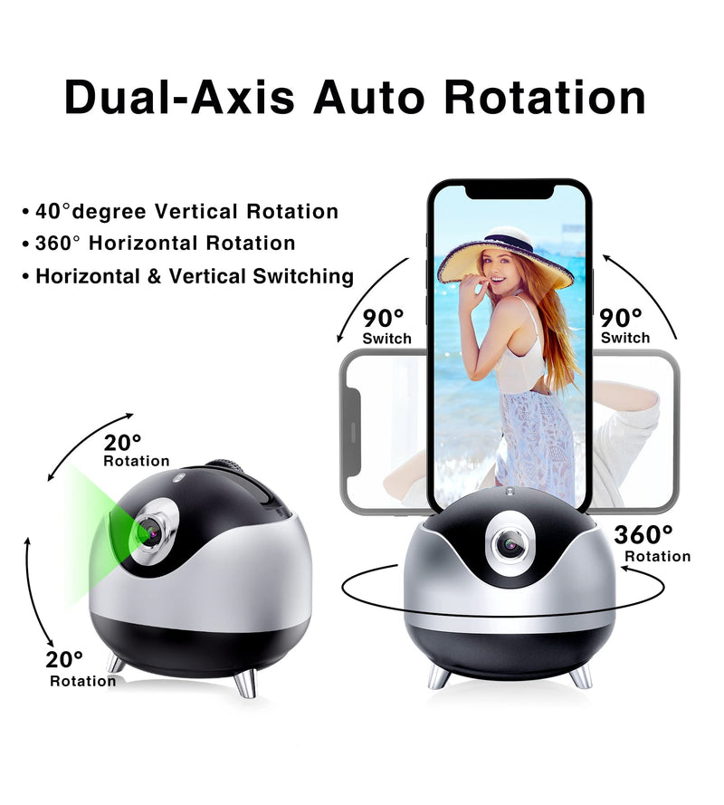 Auto Face Tracking 360 Camera Tripod for Cell Phone Rotating with Remote, iyesku 2-Axis Smart AI Face Recognition 360 Selfie Stick Rotation Tripod Mobile Phone Holder TikTok Camera Tripod (Black) Black