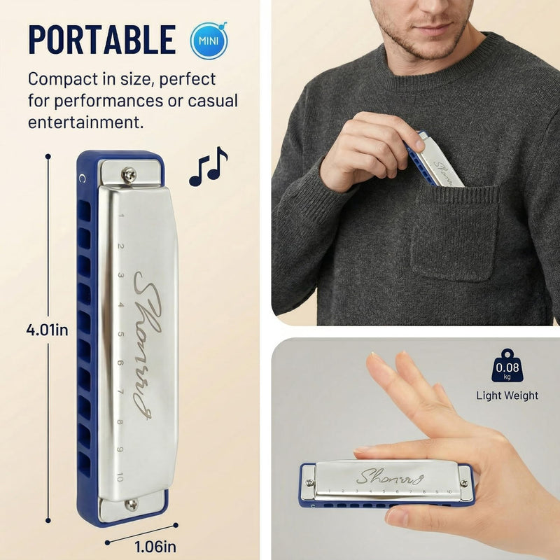 [AUSTRALIA] - EAST TOP Upgraded Blues Harmonica Key of C, Professional Diatonic Mouth Organ 10 Holes 20 Tones T009 2.0 for All Level's Players BLUE-C 