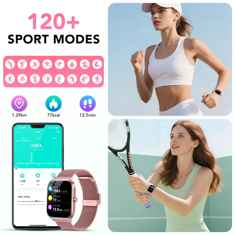 CASCHO Smart Watch for Women (2 Bands), Bluetooth Call Smartwatch with AI Voice,1.85" HD Fitness Watch,Heart Rate/SpO2/Steps/Sleep Monitor,120+ Sports Modes,Smart Watches for Android iOS-Rose Gold Rose Gold 1