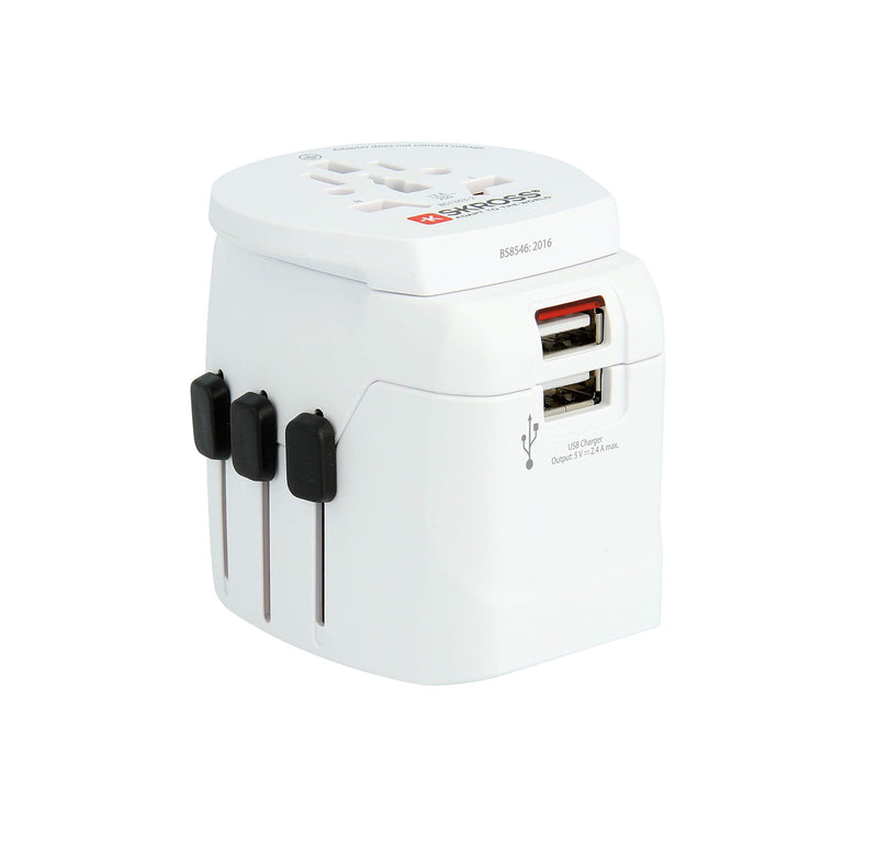 SKROSS Pro Light World Travel Adapter with USB | 3-Pole Travel Adaptor with Slide System | Designed for 200+ Countries | Compact and Reliable | White Pro Light USB Adapter Single