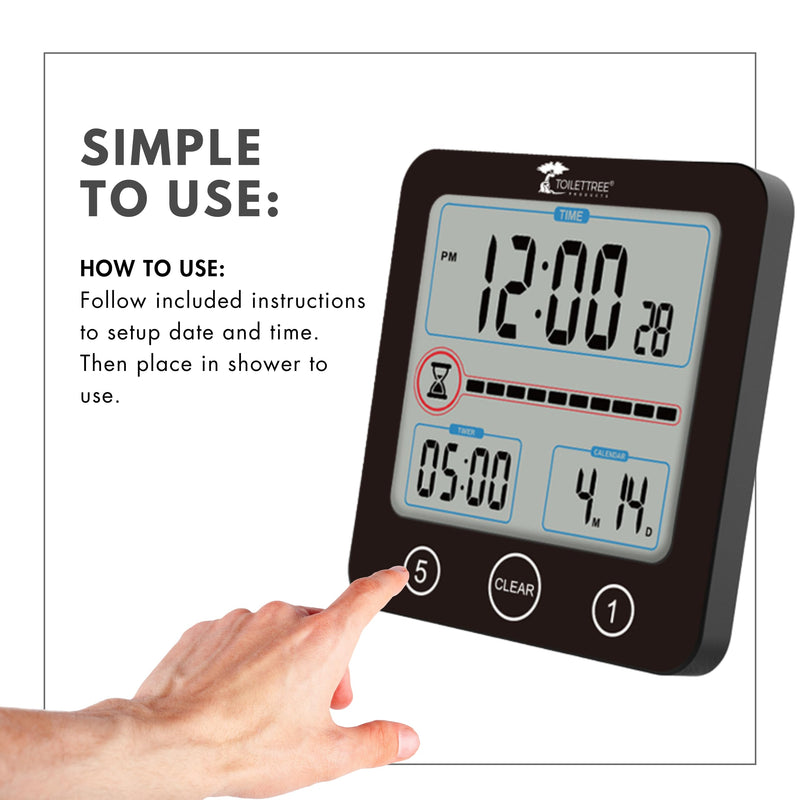 [AUSTRALIA] - ToiletTree Products Digital Bathroom Shower Clock with Alarm & Large LCD Display – Waterproof, Humidity & Moisture Resistant – Clocks for Bath & Kitchen Black 