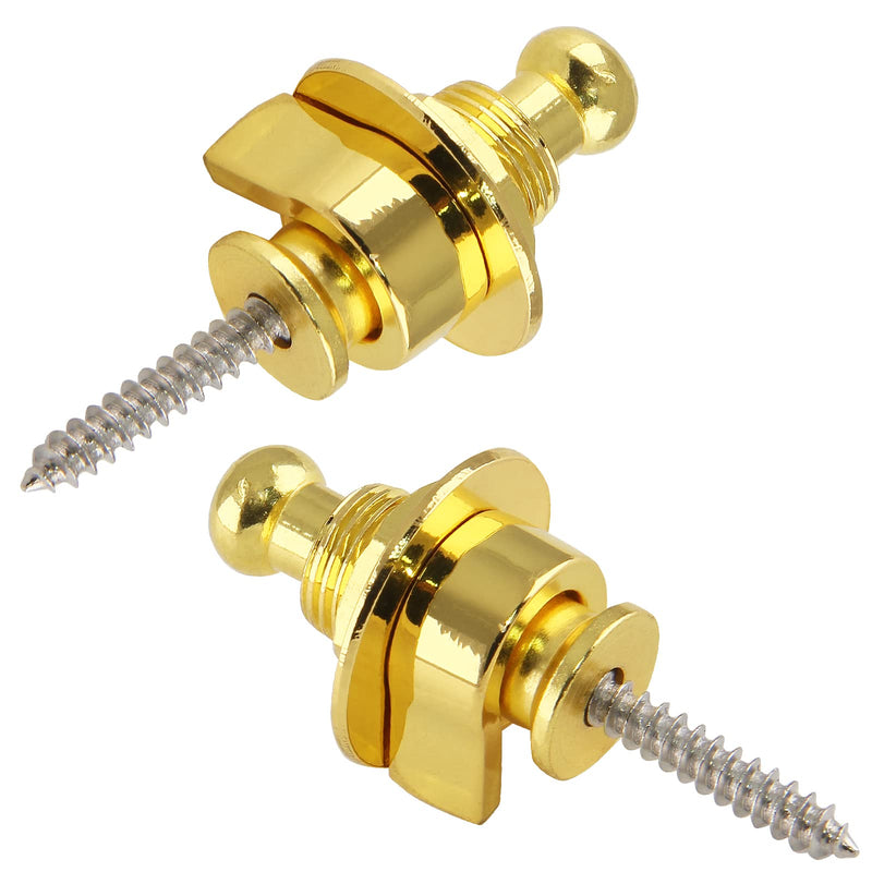 2PCS Guitar Strap Locks, Metal Heavy Duty Guitar Straplocks Replacement, Buttons Quick Release Security retainer System, Gold Strap lock Set for Classical Electric Guitar 2 Pieces