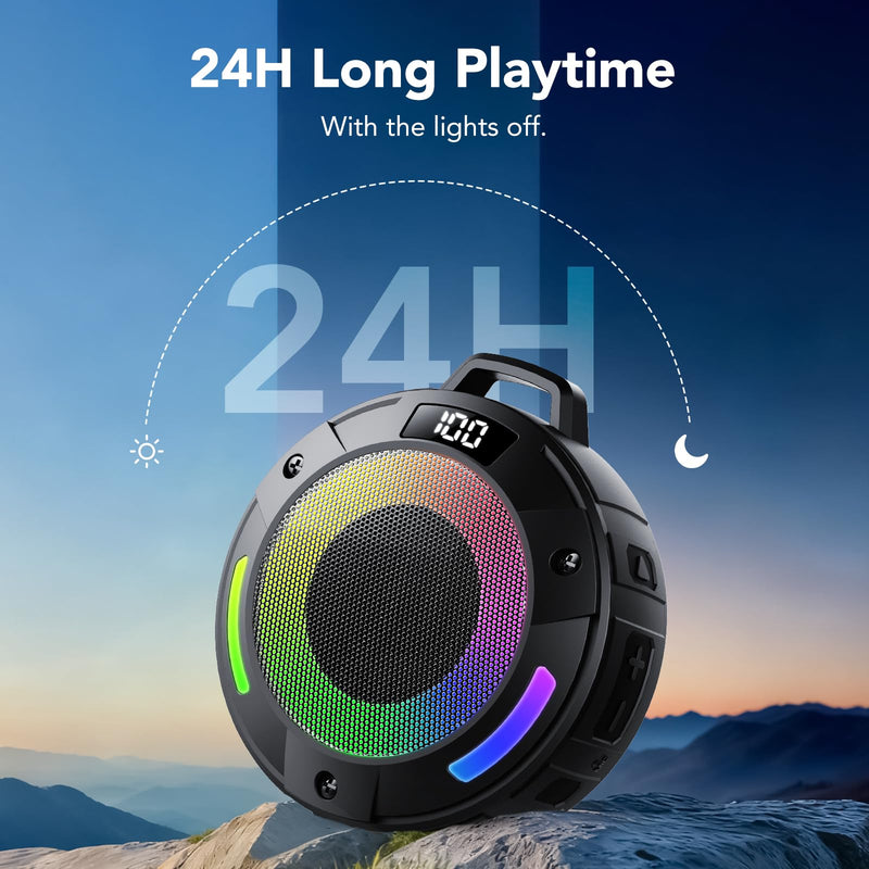 [AUSTRALIA] - Bluetooth Speaker, 2025 Portable Wireless Shower Speaker, Digital Display Portable Speaker with Detachable hook ,IPX7 Waterproof with LED Light, HD Sound & Bass for Bathroom, Pool, Beach & Outdoor 